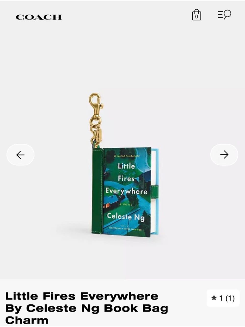 NWT Coach Little Fires Everywhere By Celeste Ng Book Bag Charm